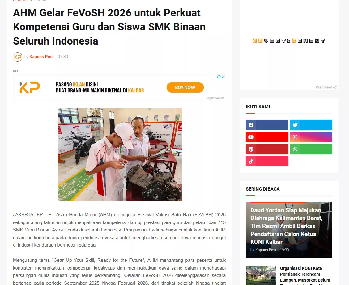AHM Gelar FeVoSH 2026 untuk Perkuat Kompetensi Guru dan Siswa SMK Binaan Seluruh Indonesia