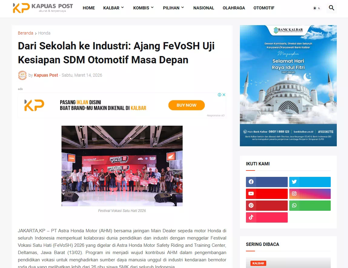 Dari Sekolah ke Industri: Ajang FeVoSH Uji Kesiapan SDM Otomotif Masa Depan