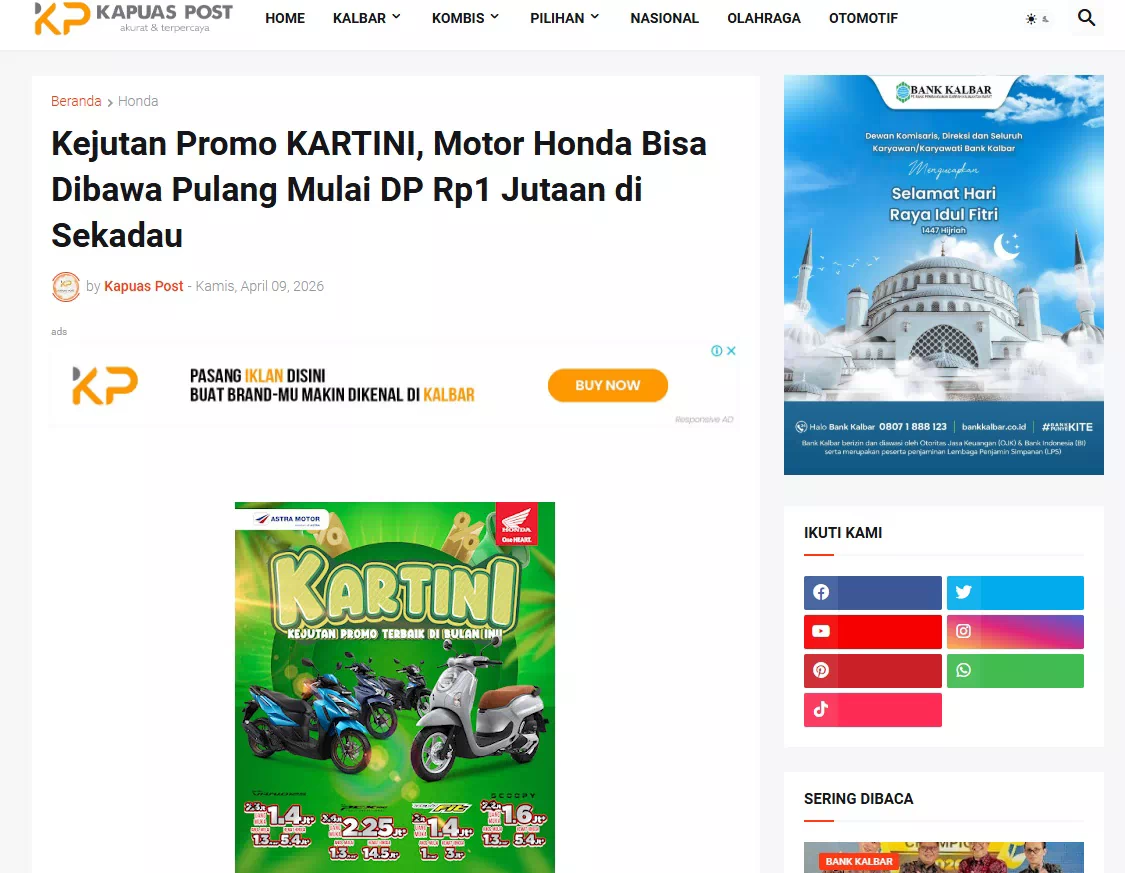 Kejutan Promo KARTINI, Motor Honda Bisa Dibawa Pulang Mulai DP Rp1 Jutaan di Sekadau