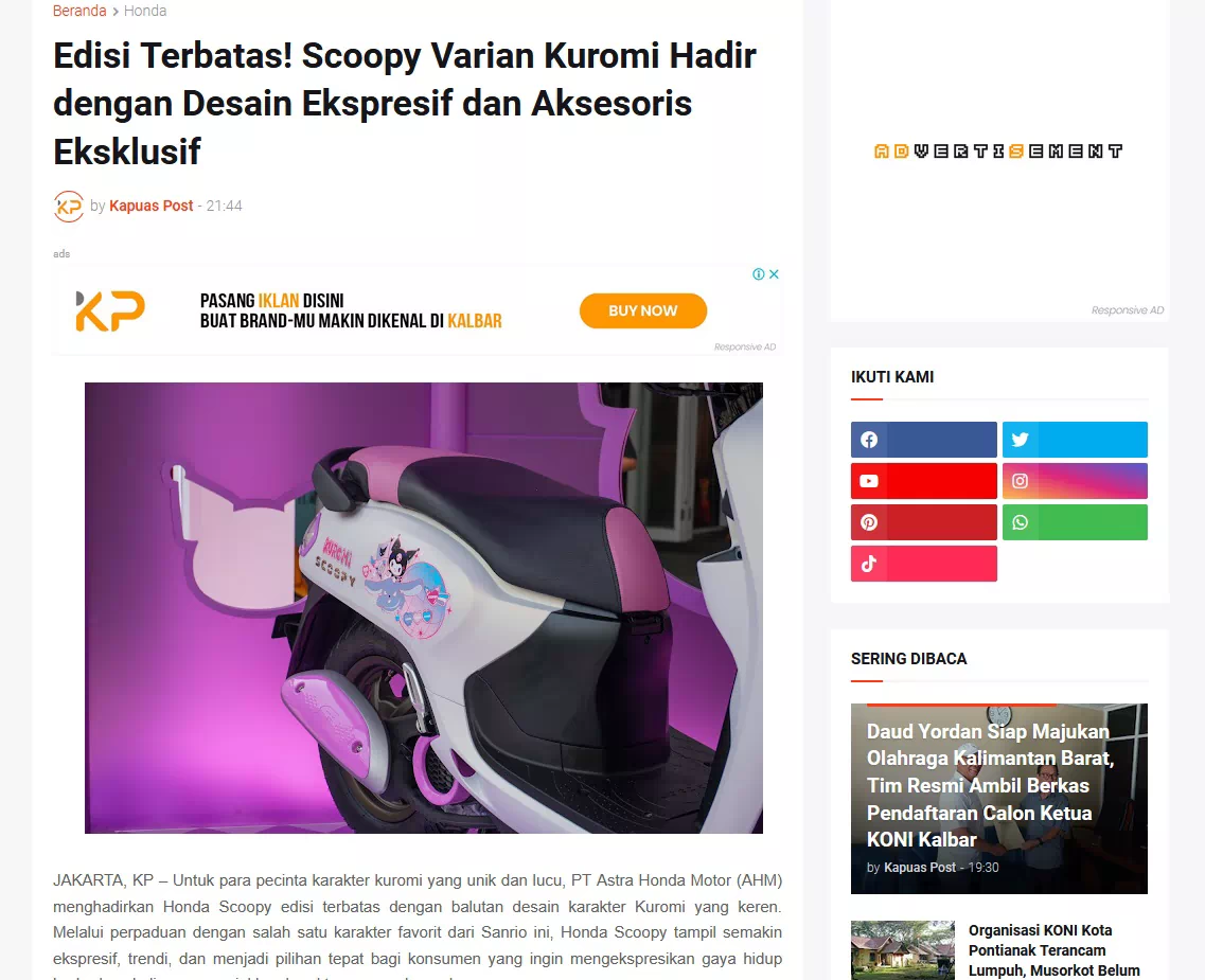 Edisi Terbatas! Scoopy Varian Kuromi Hadir dengan Desain Ekspresif dan Aksesoris Eksklusif