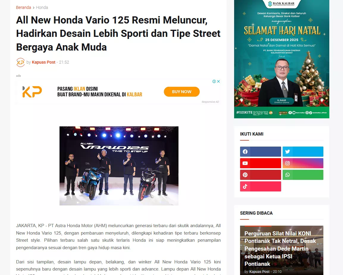 All New Honda Vario 125 Resmi Meluncur, Hadirkan Desain Lebih Sporti dan Tipe Street Bergaya Anak Muda