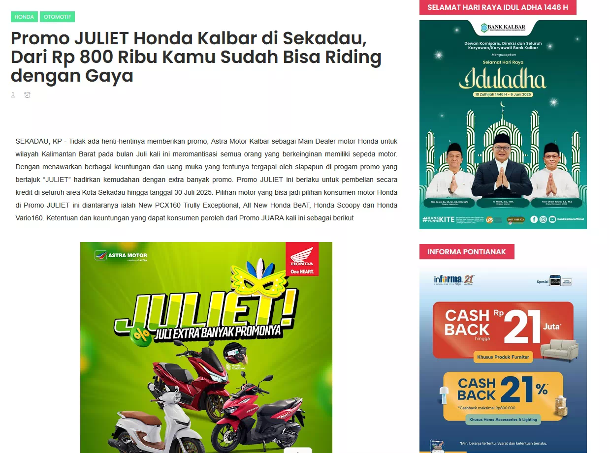 Promo JULIET Honda Kalbar di Sekadau, Dari Rp 800 Ribu Kamu Sudah Bisa Riding dengan Gaya
