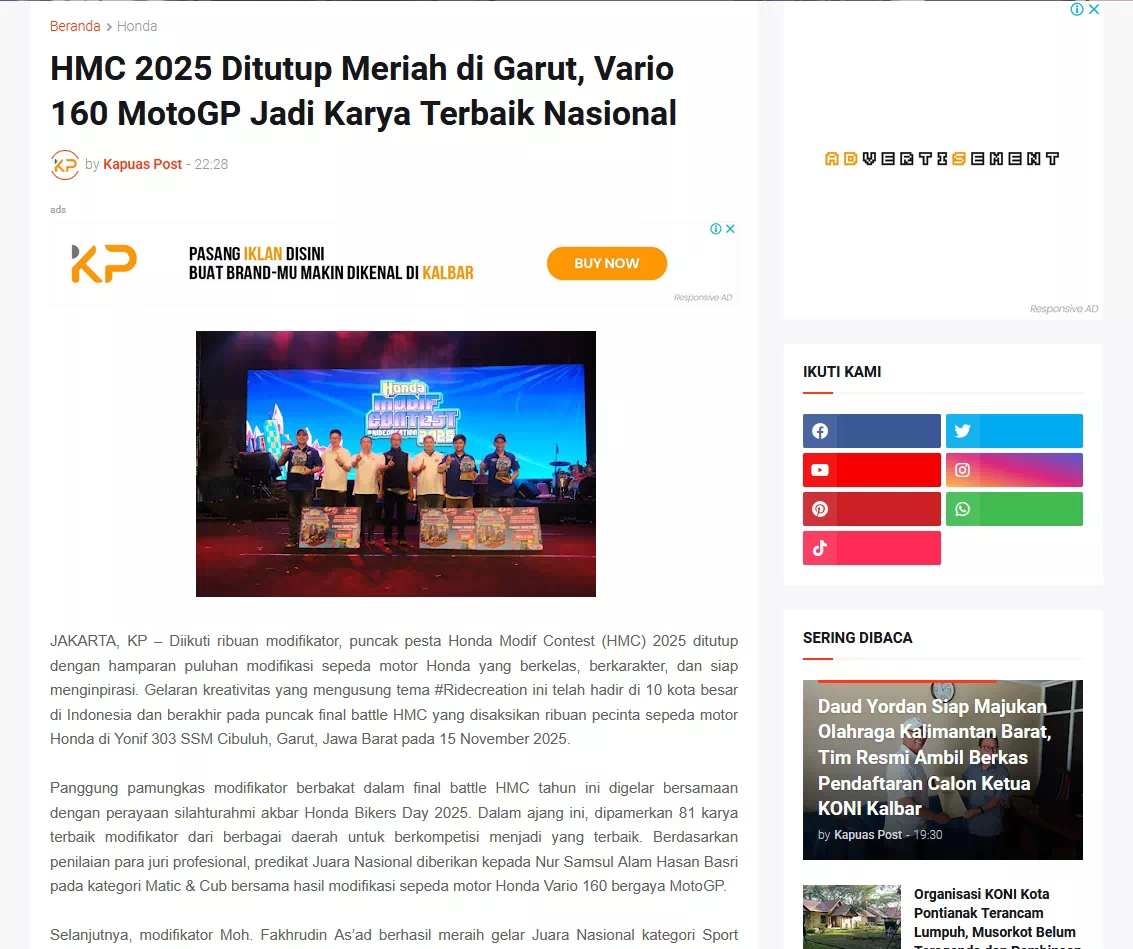 HMC 2025 Ditutup Meriah di Garut, Vario 160 MotoGP Jadi Karya Terbaik Nasional