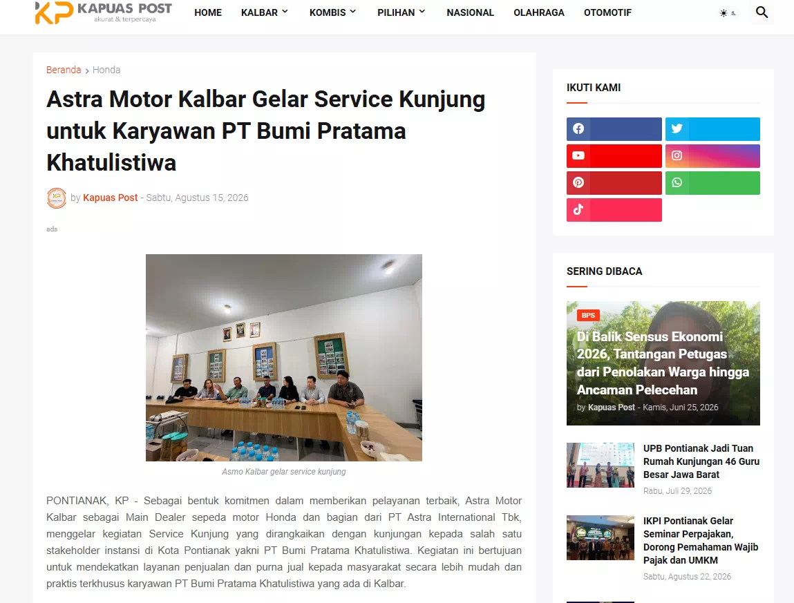 Astra Motor Kalbar Gelar Service Kunjung untuk Karyawan PT Bumi Pratama Khatulistiwa