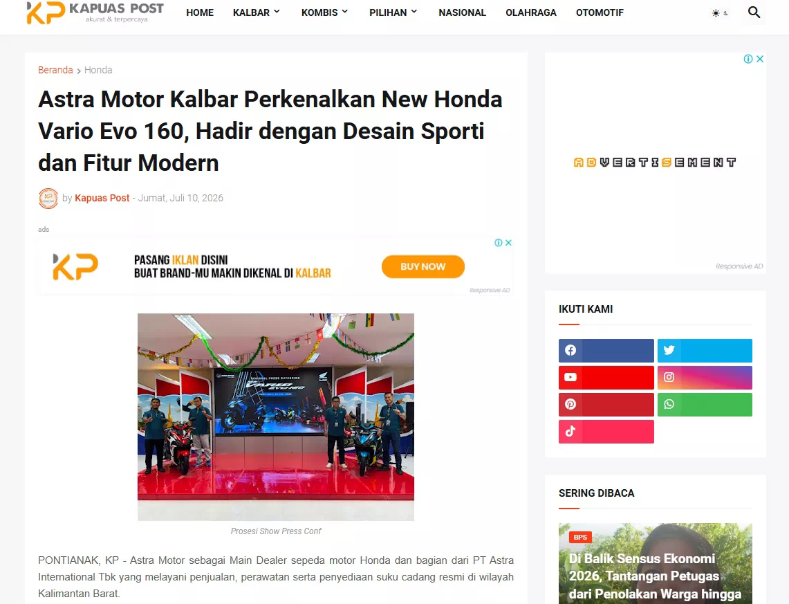 Astra Motor Kalbar Perkenalkan New Honda Vario Evo 160, Hadir dengan Desain Sporti dan Fitur Modern