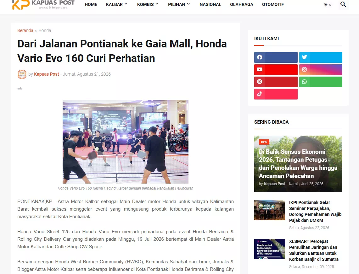Dari Jalanan Pontianak ke Gaia Mall, Honda Vario Evo 160 Curi Perhatian