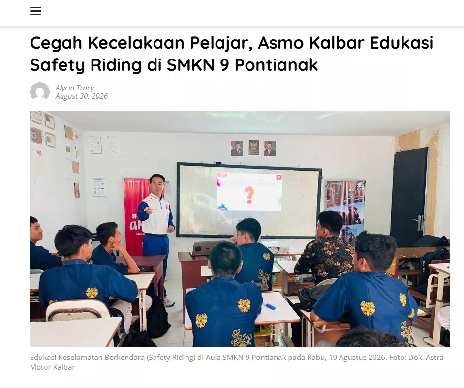 Cegah Kecelakaan Pelajar, Asmo Kalbar Edukasi Safety Riding di SMKN 9 Pontianak