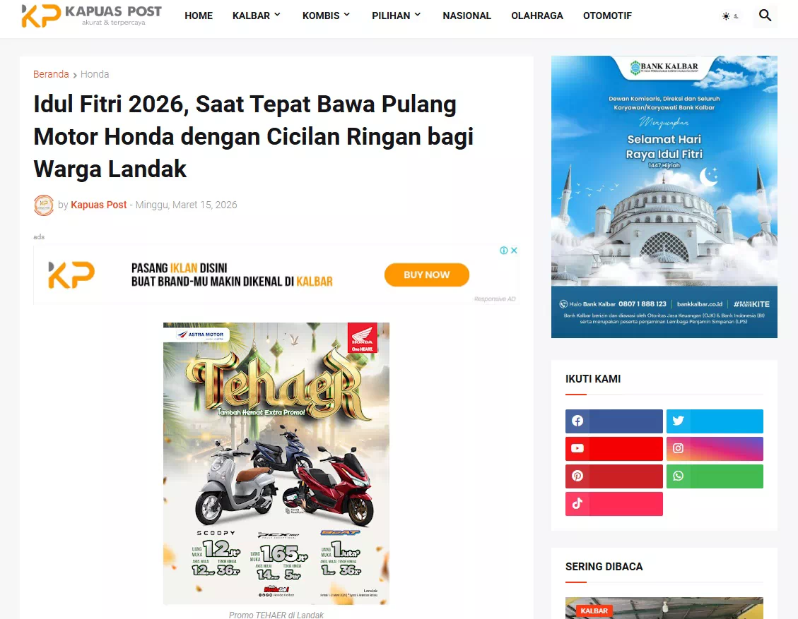 Idul Fitri 2026, Saat Tepat Bawa Pulang Motor Honda dengan Cicilan Ringan bagi Warga Landak