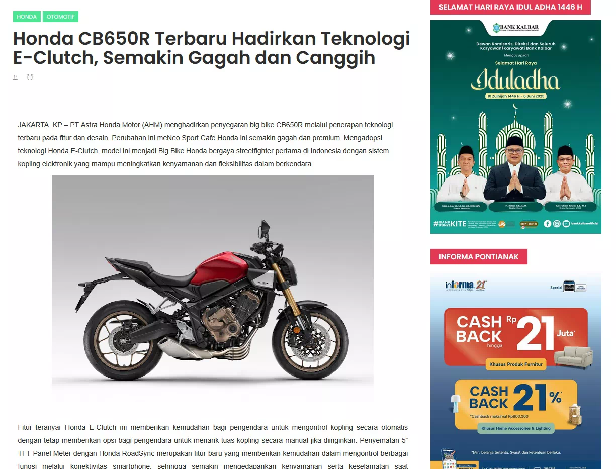 Honda CB650R Terbaru Hadirkan Teknologi E-Clutch, Semakin Gagah dan Canggih