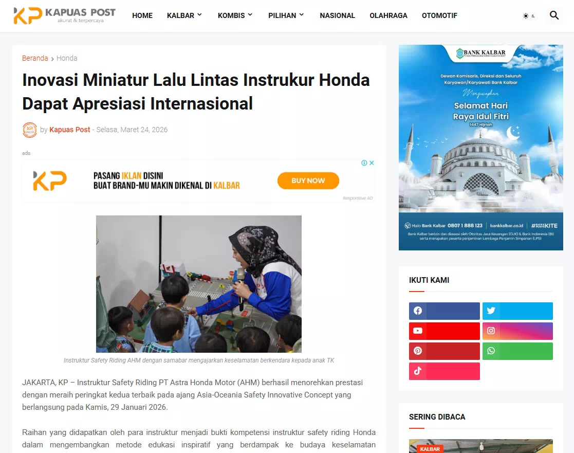 Inovasi Miniatur Lalu Lintas Instrukur Honda Dapat Apresiasi Internasional