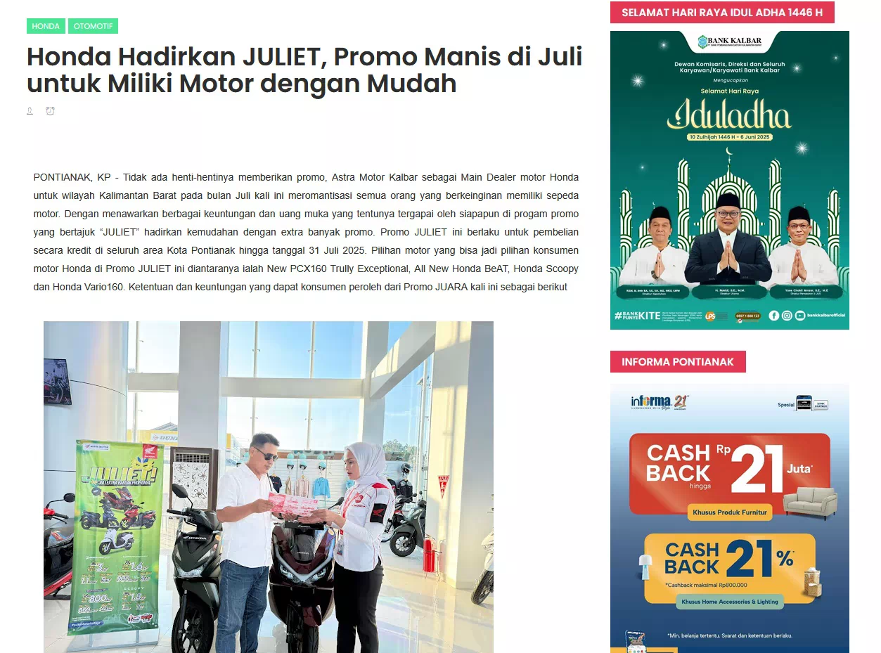 Honda Hadirkan JULIET, Promo Manis di Juli untuk Miliki Motor dengan Mudah