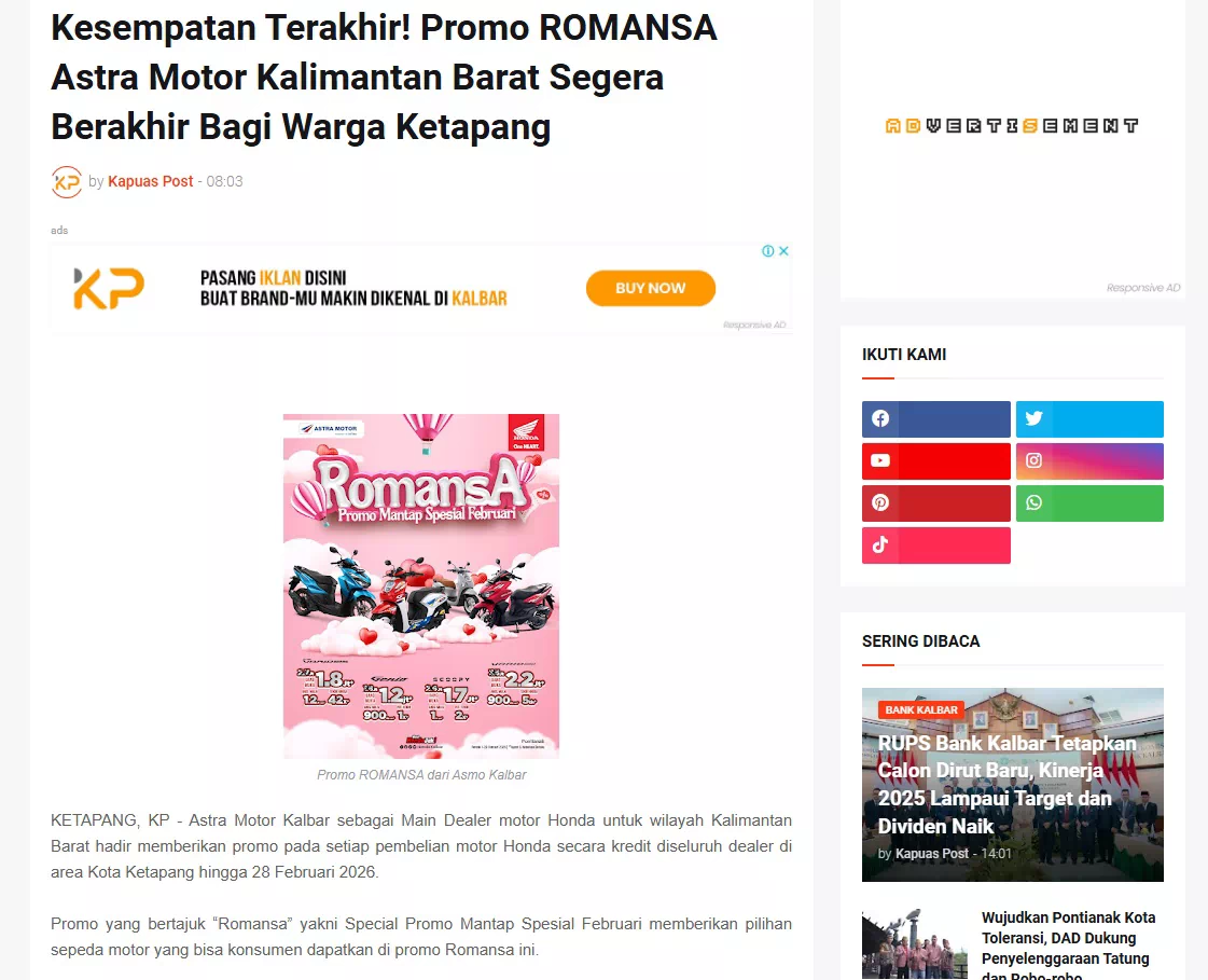 Kesempatan Terakhir! Promo ROMANSA Astra Motor Kalimantan Barat Segera Berakhir Bagi Warga Ketapang