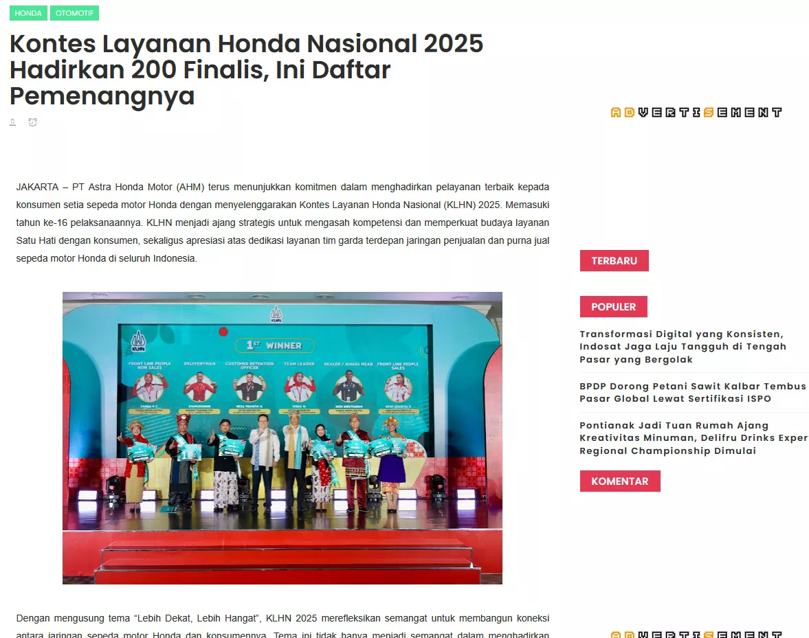 Kontes Layanan Honda Nasional 2025 Hadirkan 200 Finalis, Ini Daftar Pemenangnya
