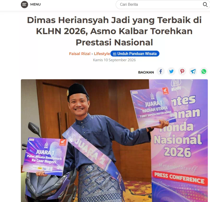 Dimas Heriansyah Jadi yang Terbaik di KLHN 2026, Asmo Kalbar Torehkan Prestasi Nasional