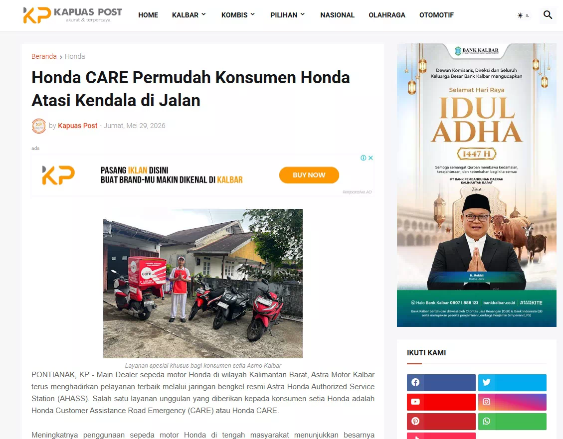 Honda CARE Permudah Konsumen Honda Atasi Kendala di Jalan