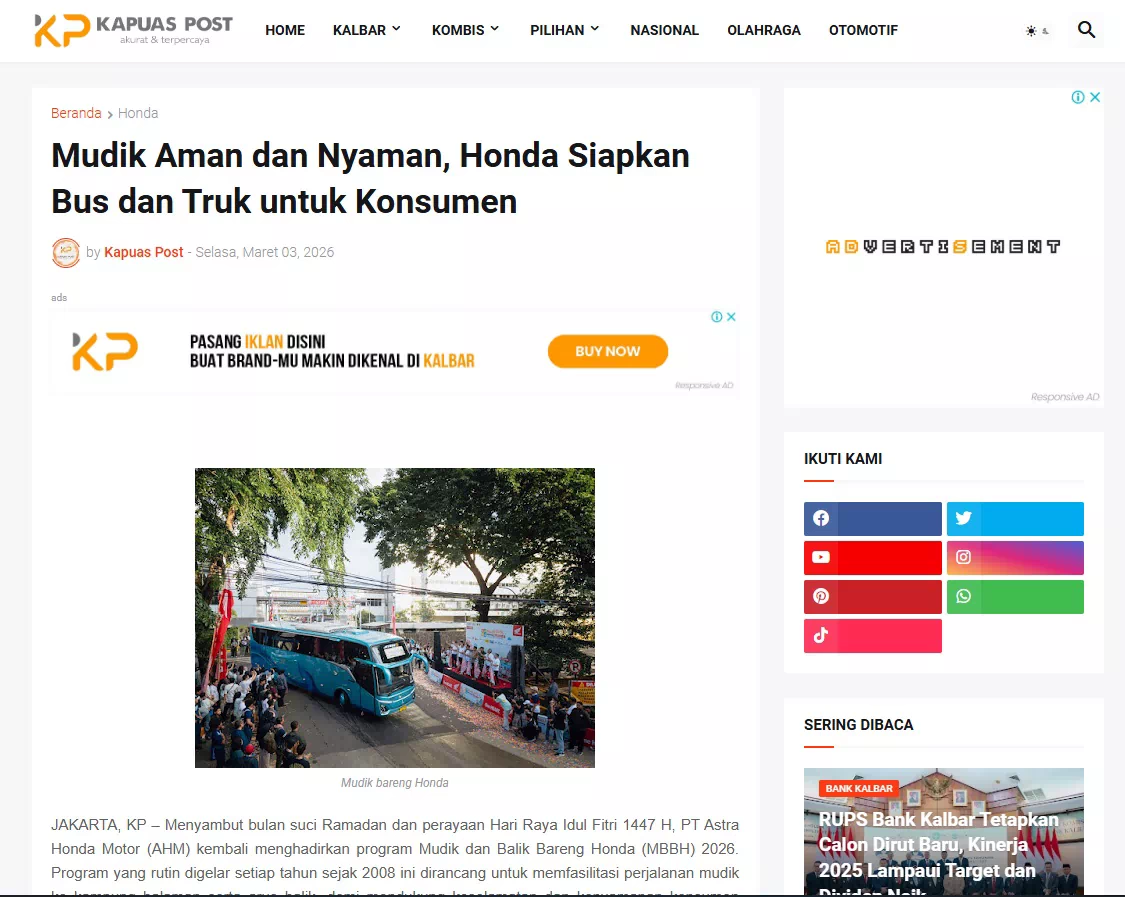Mudik Aman dan Nyaman, Honda Siapkan Bus dan Truk untuk Konsumen
