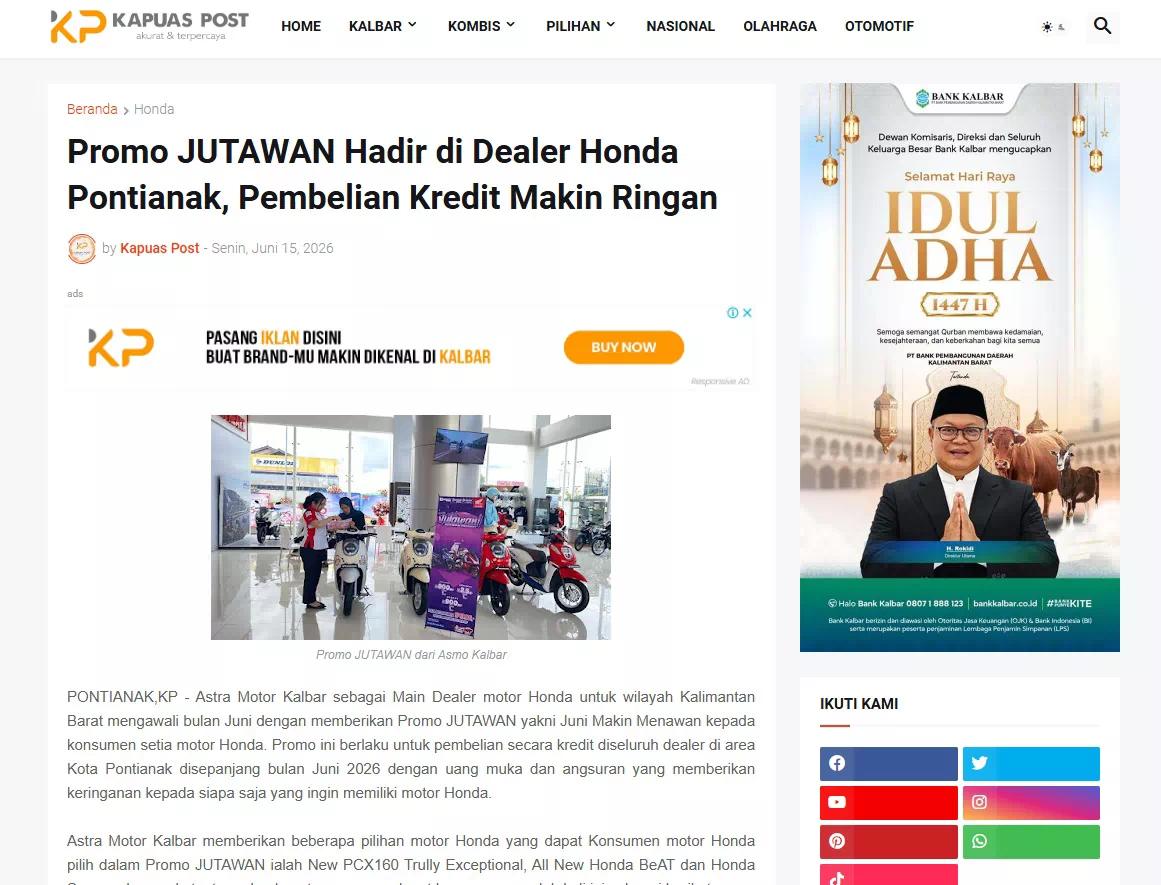 Promo JUTAWAN Hadir di Dealer Honda Pontianak, Pembelian Kredit Makin Ringan
