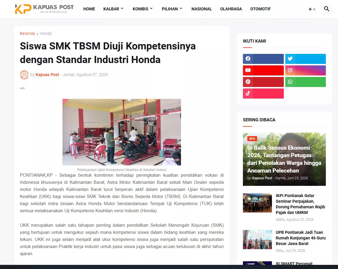 Siswa SMK TBSM Diuji Kompetensinya dengan Standar Industri Honda