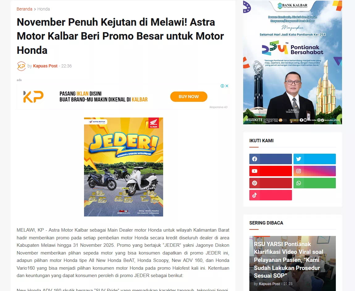 November Penuh Kejutan di Melawi! Astra Motor Kalbar Beri Promo Besar untuk Motor Honda