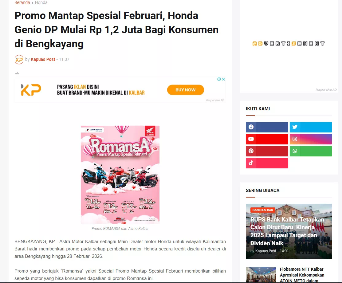 Promo Mantap Spesial Februari, Honda Genio DP Mulai Rp 1,2 Juta Bagi Konsumen di Bengkayang