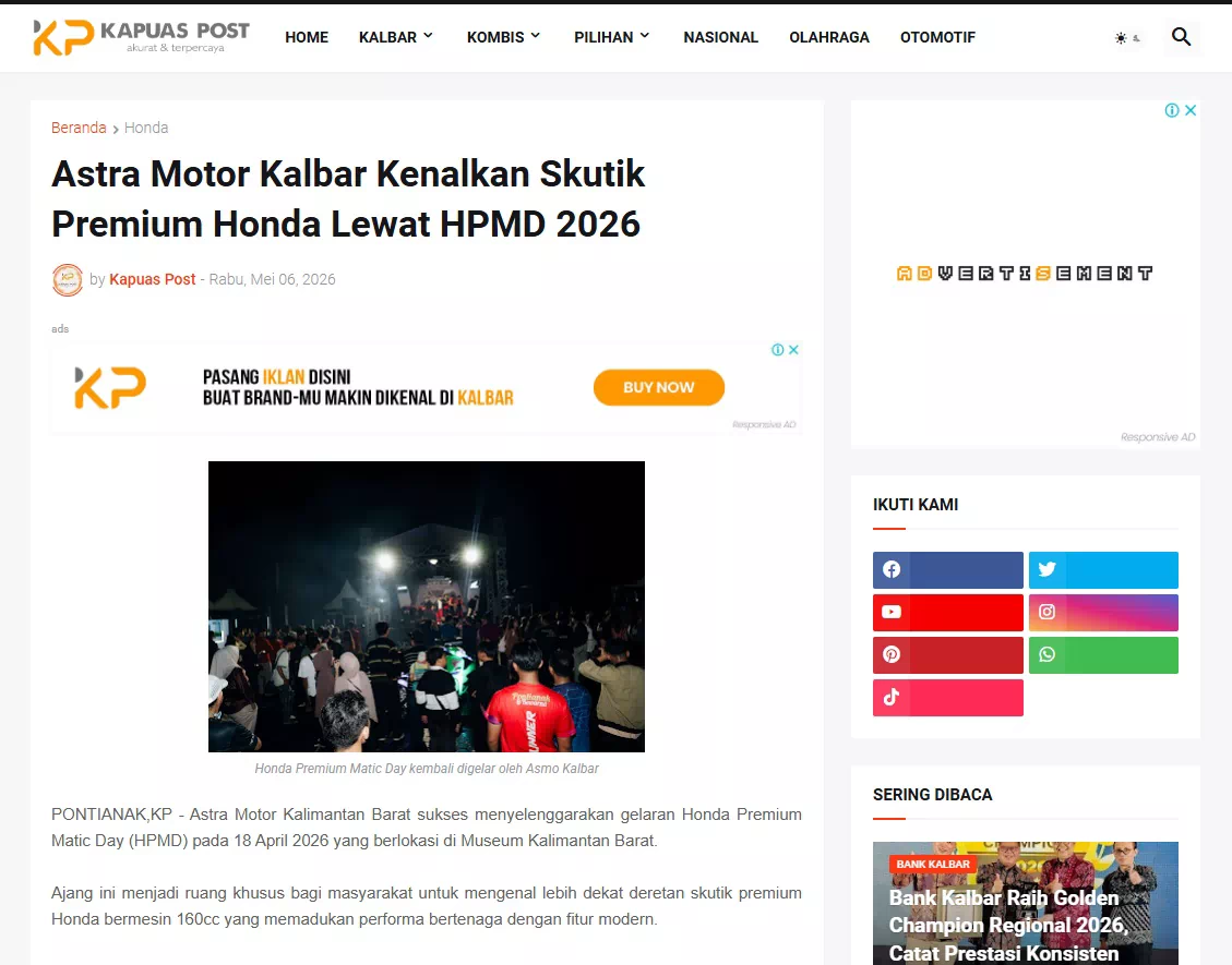 Astra Motor Kalbar Kenalkan Skutik Premium Honda Lewat HPMD 2026