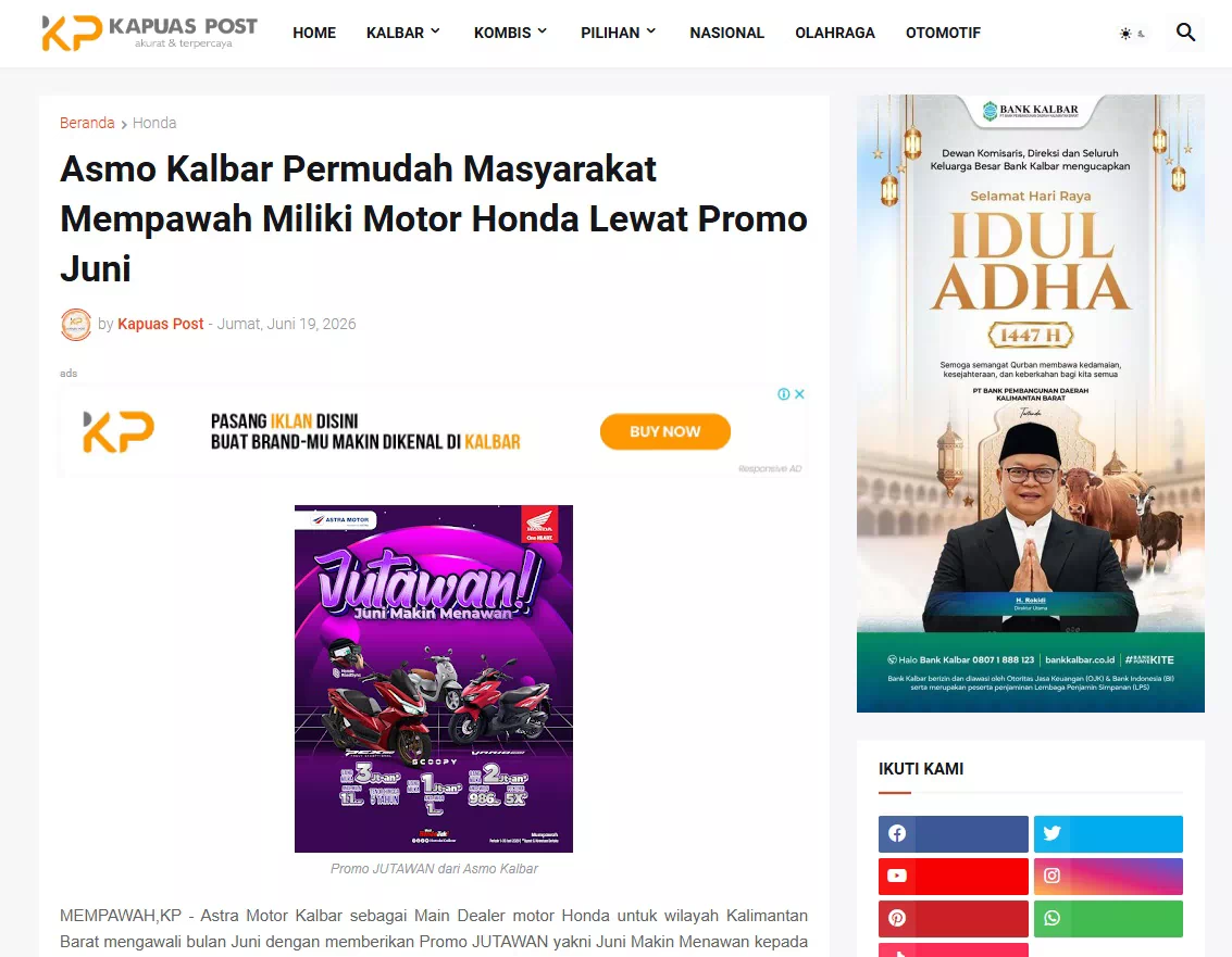Asmo Kalbar Permudah Masyarakat Mempawah Miliki Motor Honda Lewat Promo Juni