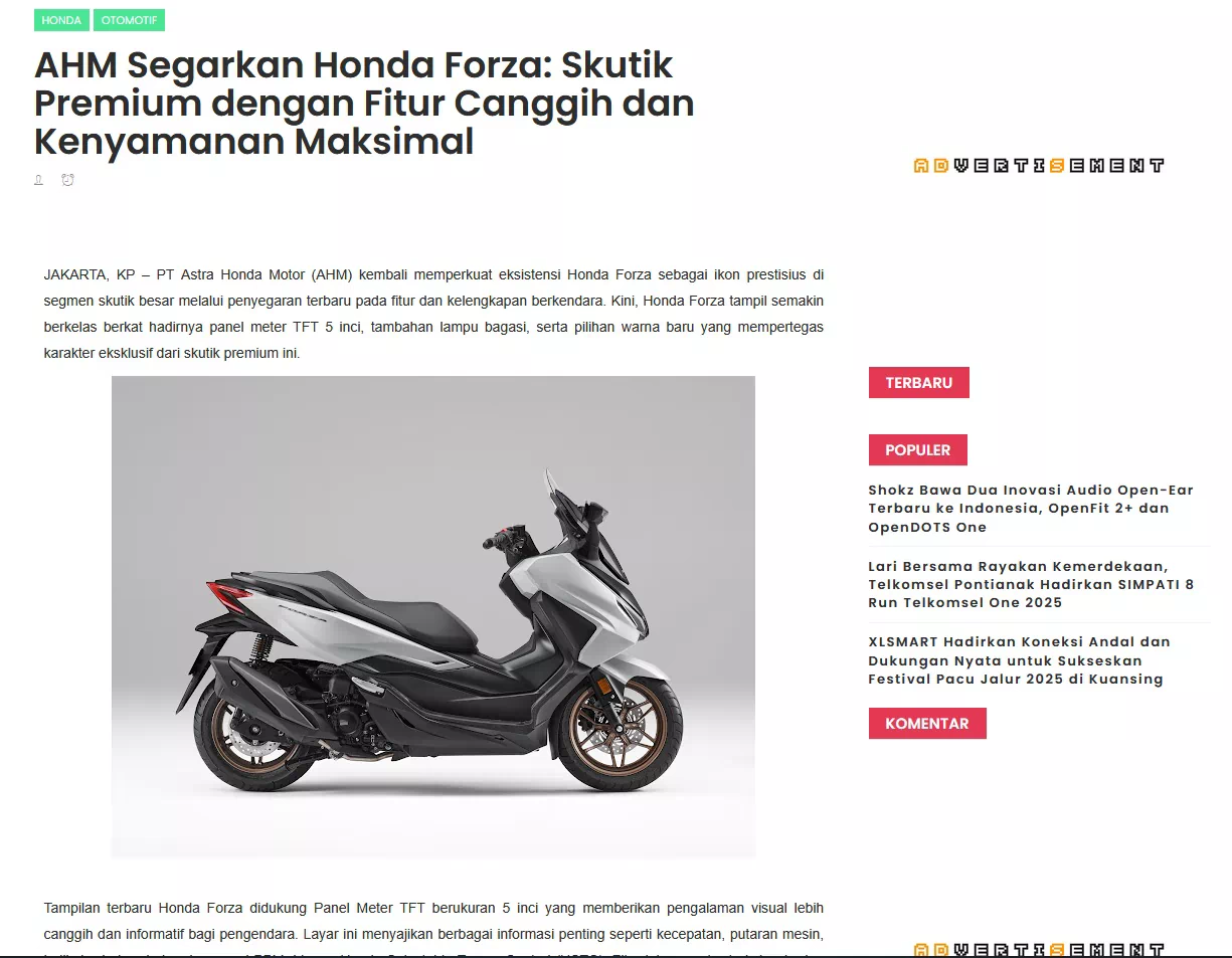 AHM Segarkan Honda Forza: Skutik Premium dengan Fitur Canggih dan Kenyamanan Maksimal