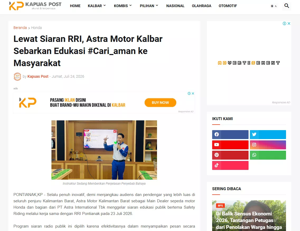 Lewat Siaran RRI, Astra Motor Kalbar Sebarkan Edukasi #Cari_aman ke Masyarakat