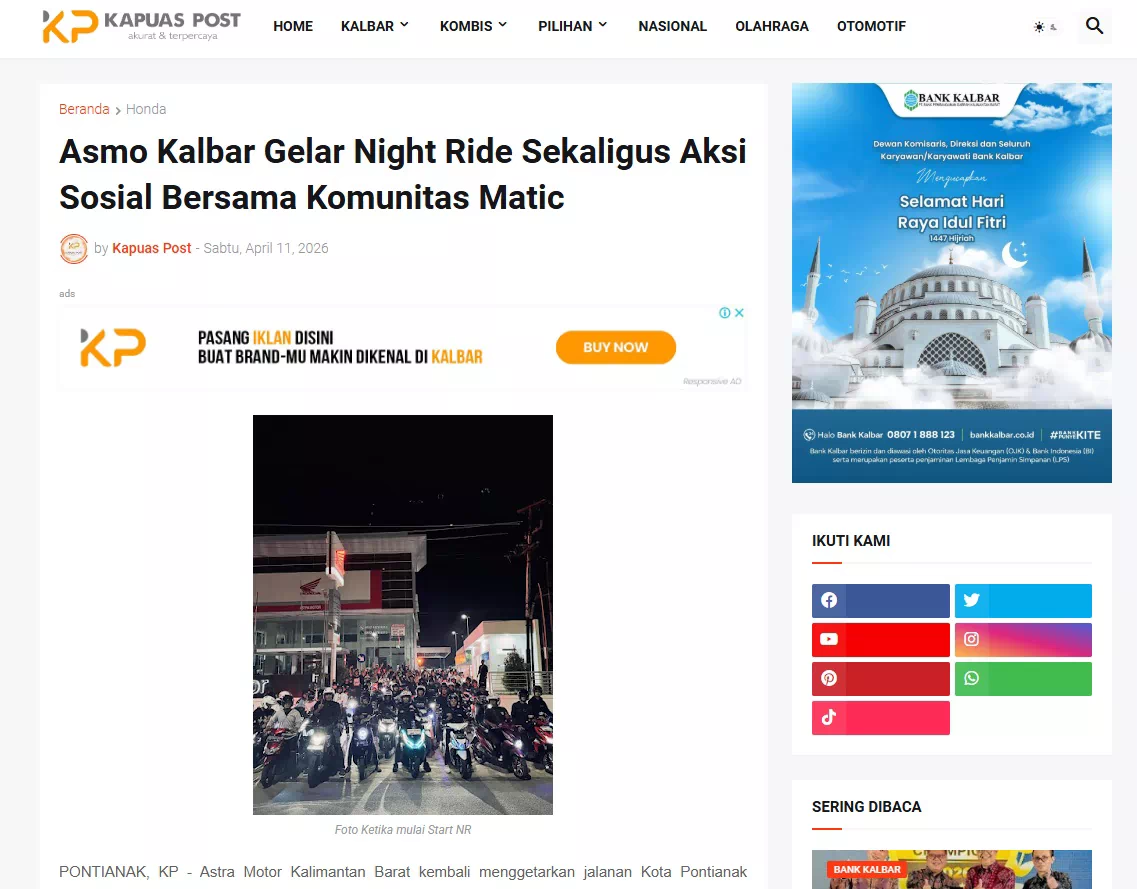 Asmo Kalbar Gelar Night Ride Sekaligus Aksi Sosial Bersama Komunitas Matic
