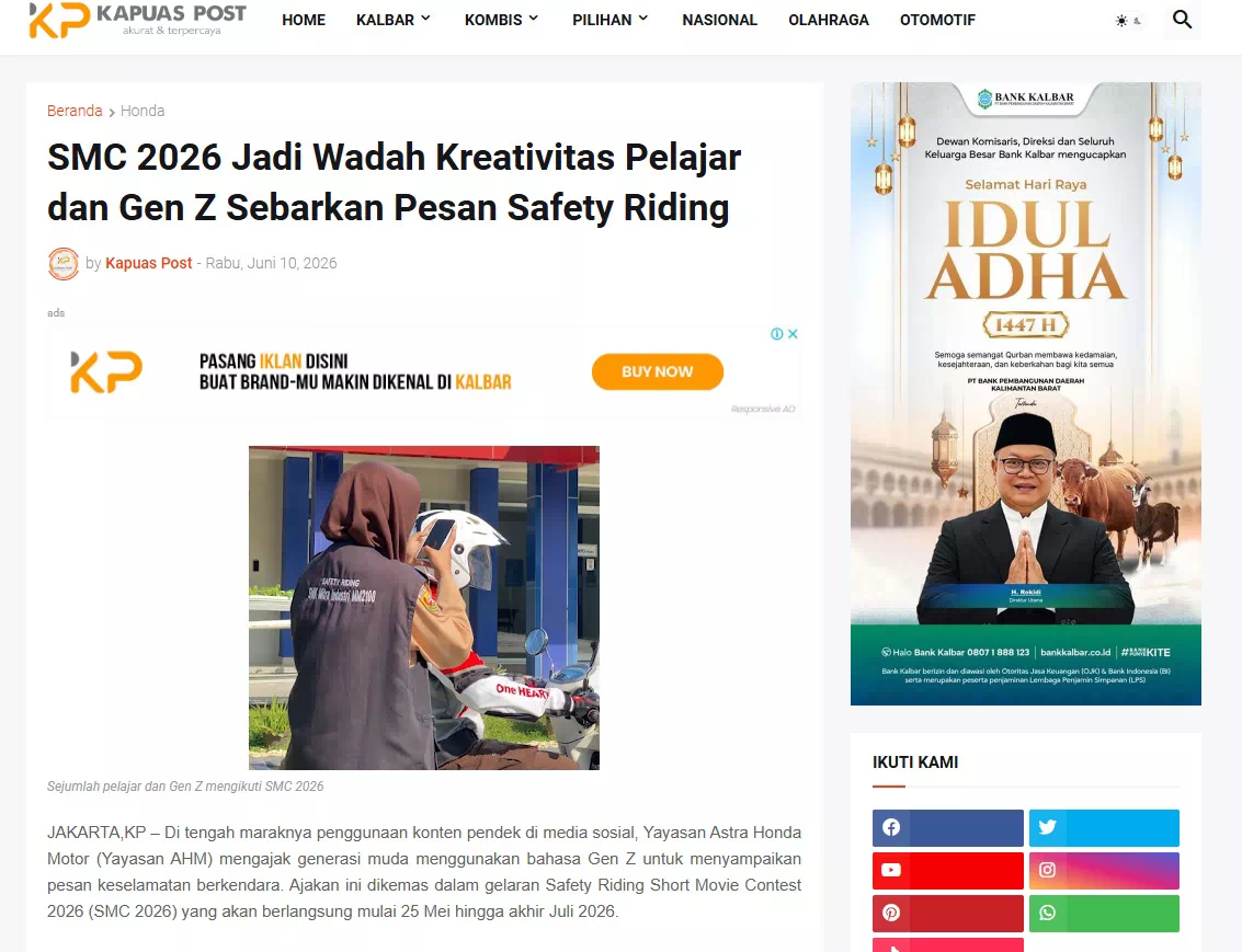 SMC 2026 Jadi Wadah Kreativitas Pelajar dan Gen Z Sebarkan Pesan Safety Riding