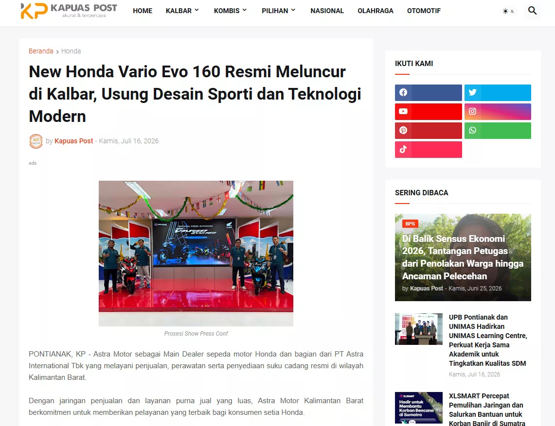 New Honda Vario Evo 160 Resmi Meluncur di Kalbar, Usung Desain Sporti dan Teknologi Modern