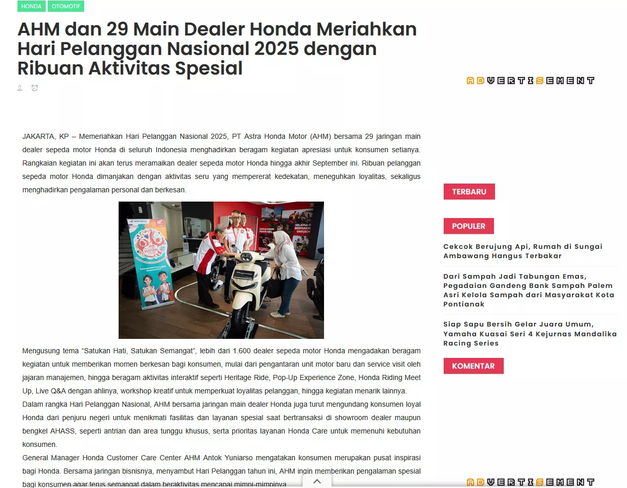 AHM dan 29 Main Dealer Honda Meriahkan Hari Pelanggan Nasional 2025 dengan Ribuan Aktivitas Spesial