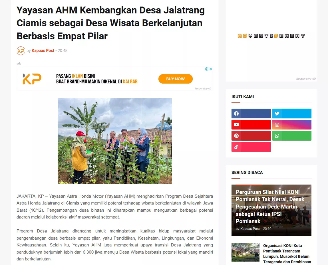 Yayasan AHM Kembangkan Desa Jalatrang Ciamis sebagai Desa Wisata Berkelanjutan Berbasis Empat Pilar