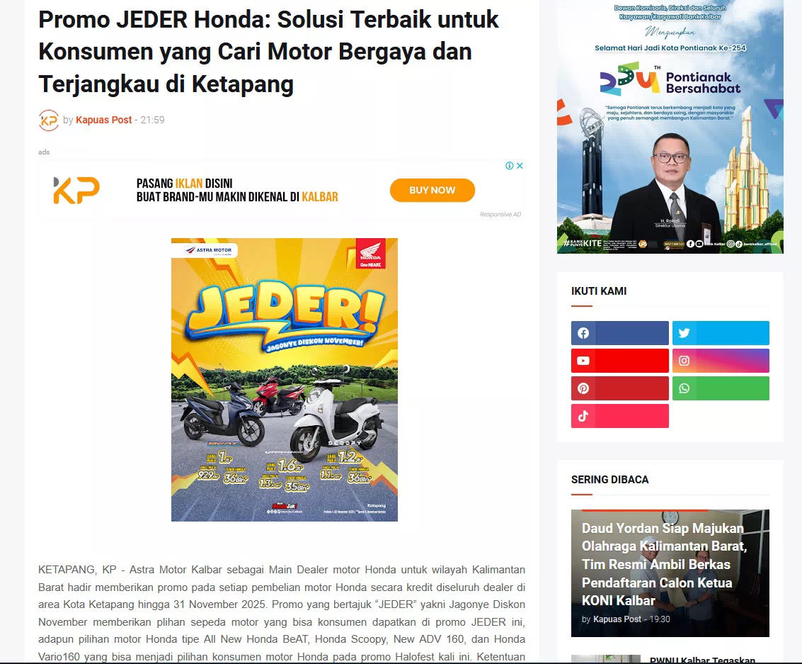 Promo JEDER Honda: Solusi Terbaik untuk Konsumen yang Cari Motor Bergaya dan Terjangkau di Ketapang