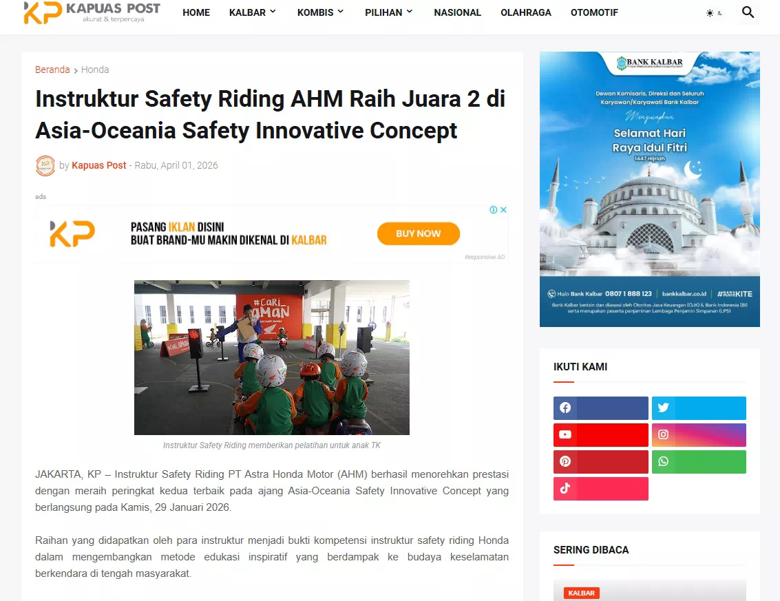 Instruktur Safety Riding AHM Raih Juara 2 di Asia-Oceania Safety Innovative Concept