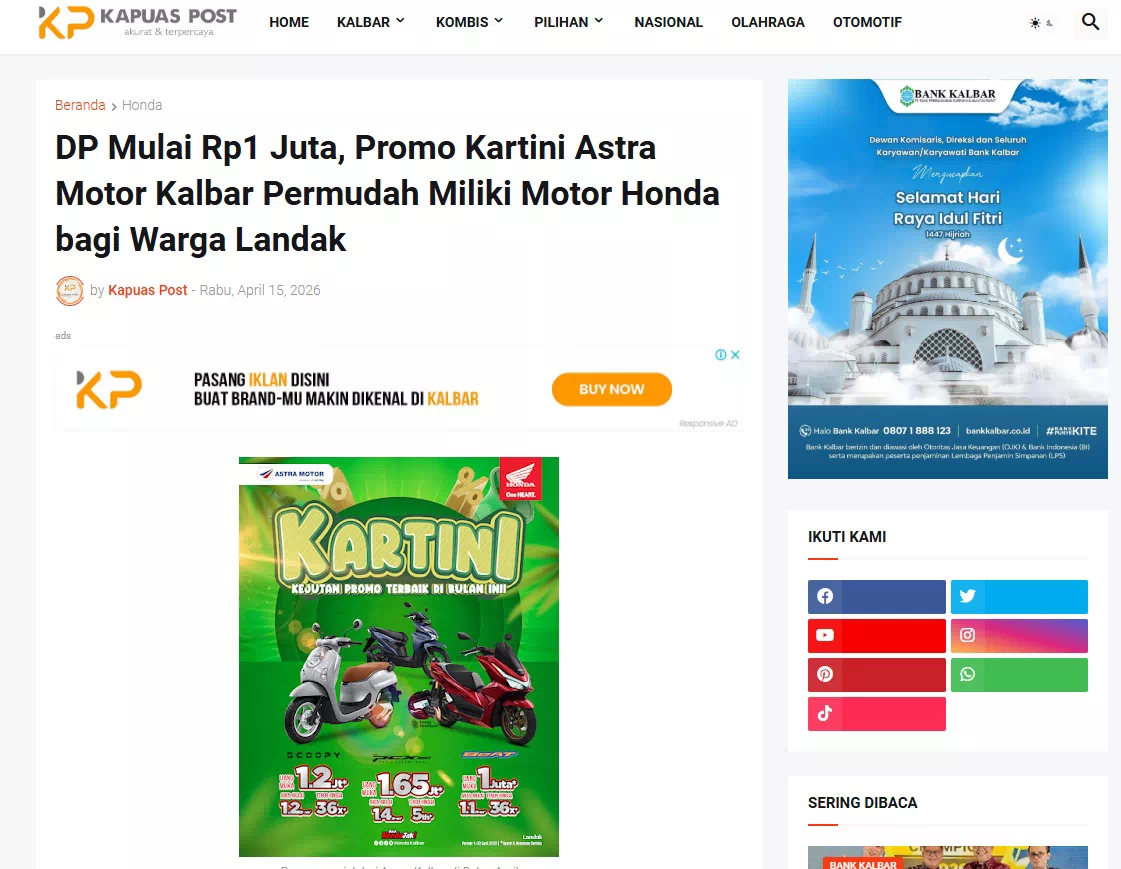 DP Mulai Rp1 Juta, Promo Kartini Astra Motor Kalbar Permudah Miliki Motor Honda bagi Warga Landak