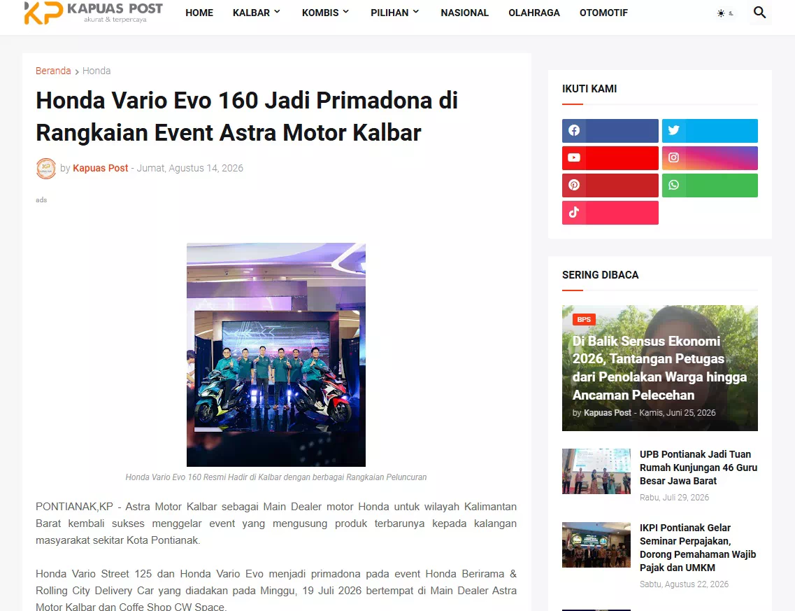 Honda Vario Evo 160 Jadi Primadona di Rangkaian Event Astra Motor Kalbar