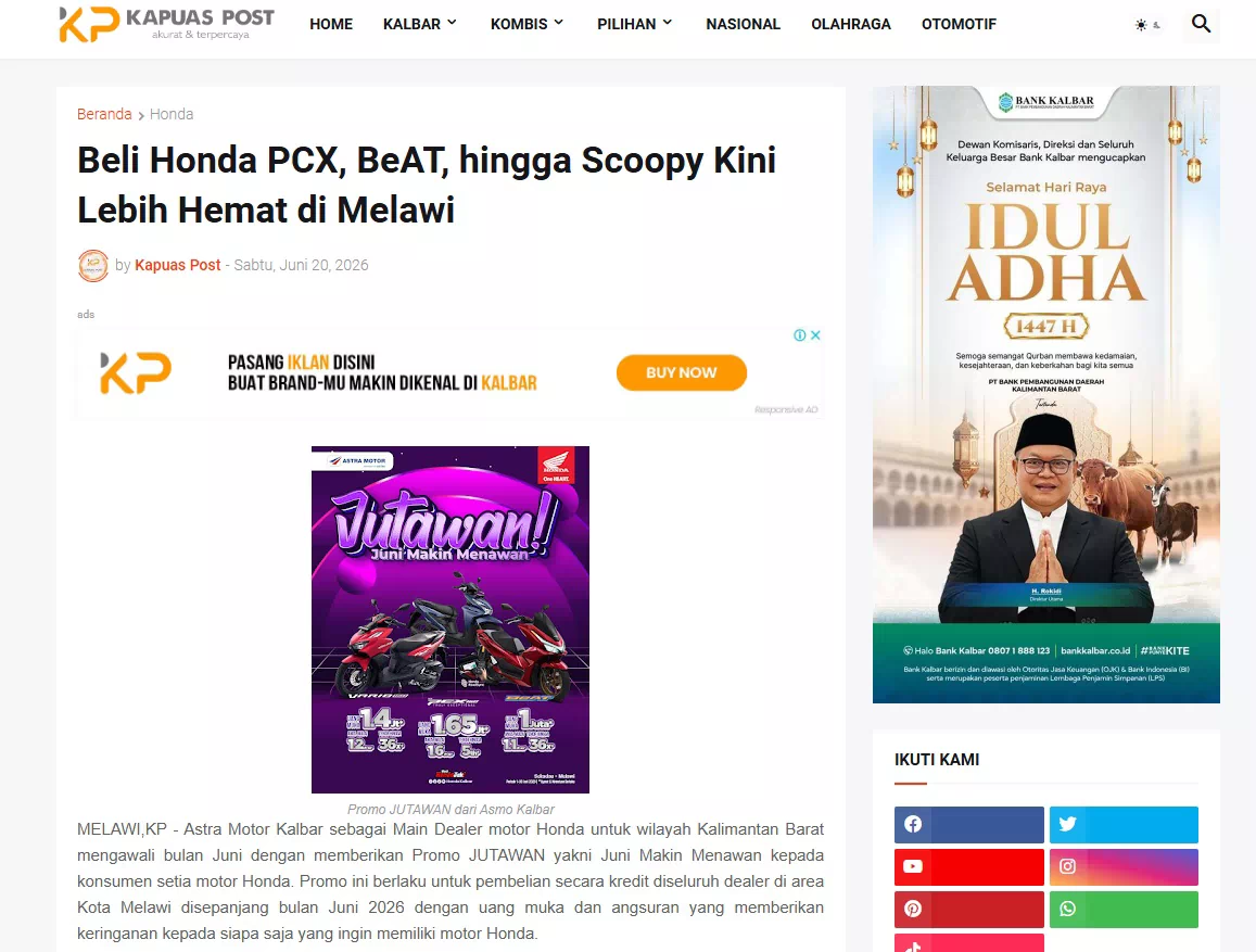 Beli Honda PCX, BeAT, hingga Scoopy Kini Lebih Hemat di Melawi
