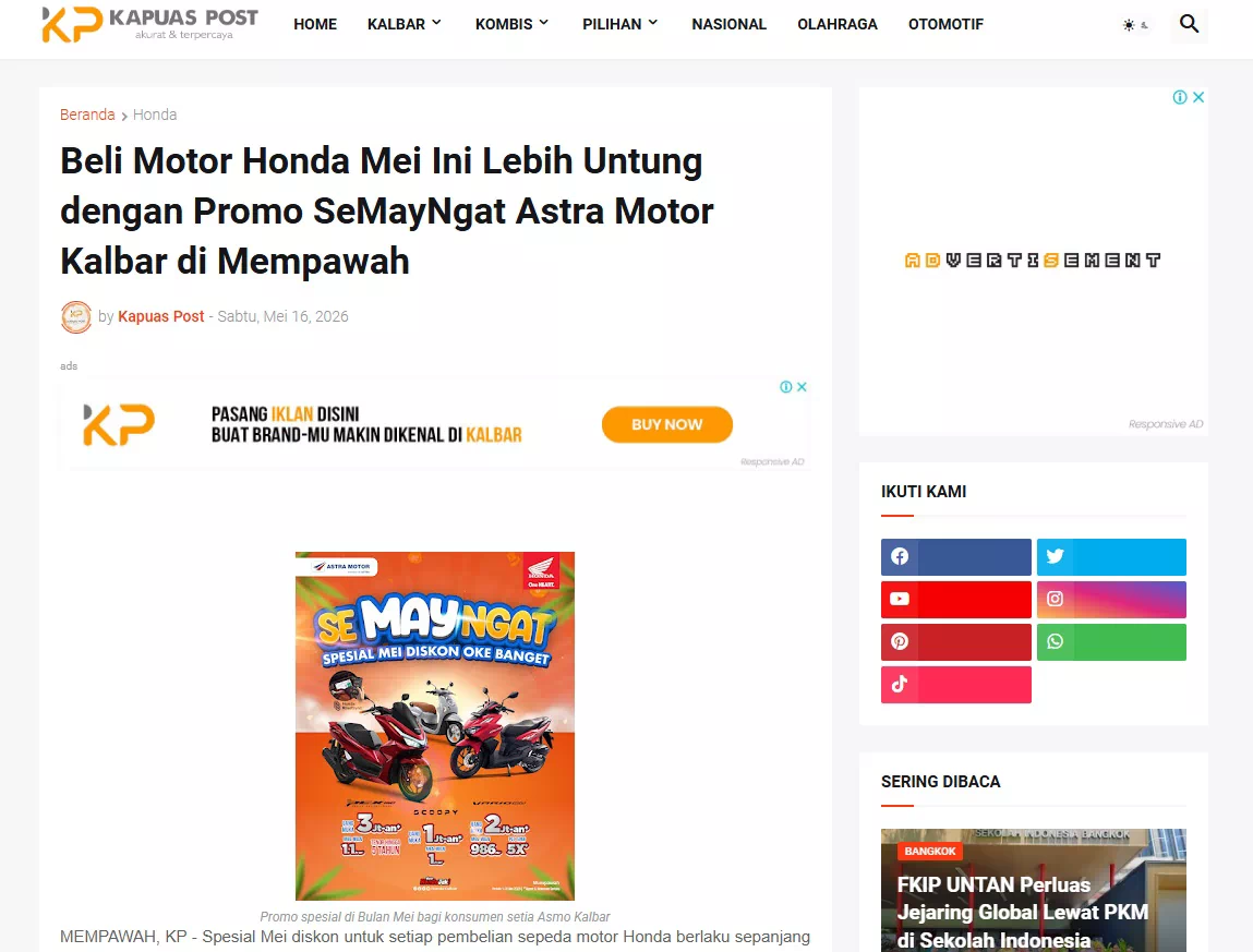 Beli Motor Honda Mei Ini Lebih Untung dengan Promo SeMayNgat Astra Motor Kalbar di Mempawah