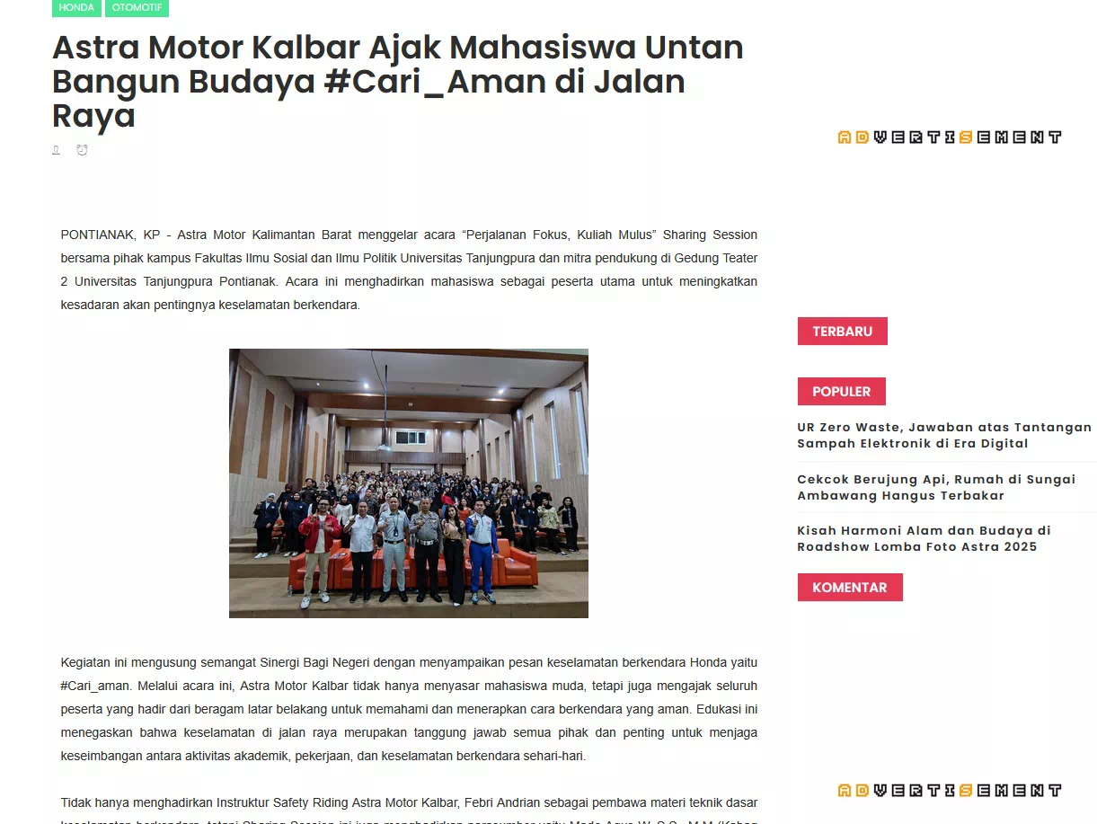 Astra Motor Kalbar Ajak Mahasiswa Untan Bangun Budaya #Cari_Aman di Jalan Raya