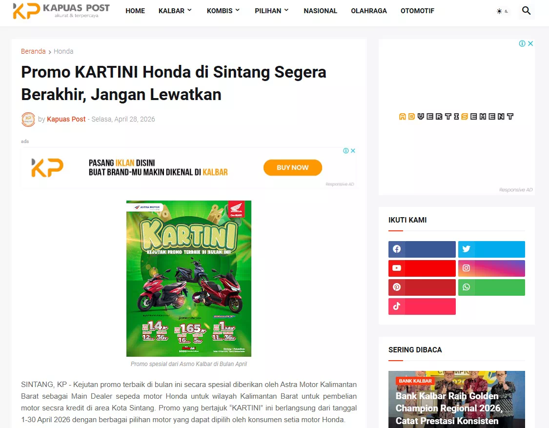 Promo KARTINI Honda di Sintang Segera Berakhir, Jangan Lewatkan