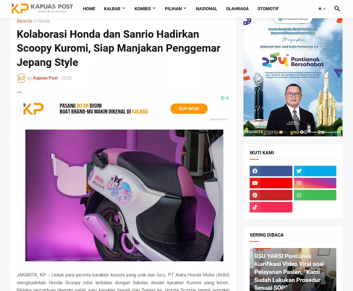 Kolaborasi Honda dan Sanrio Hadirkan Scoopy Kuromi, Siap Manjakan Penggemar Jepang Style