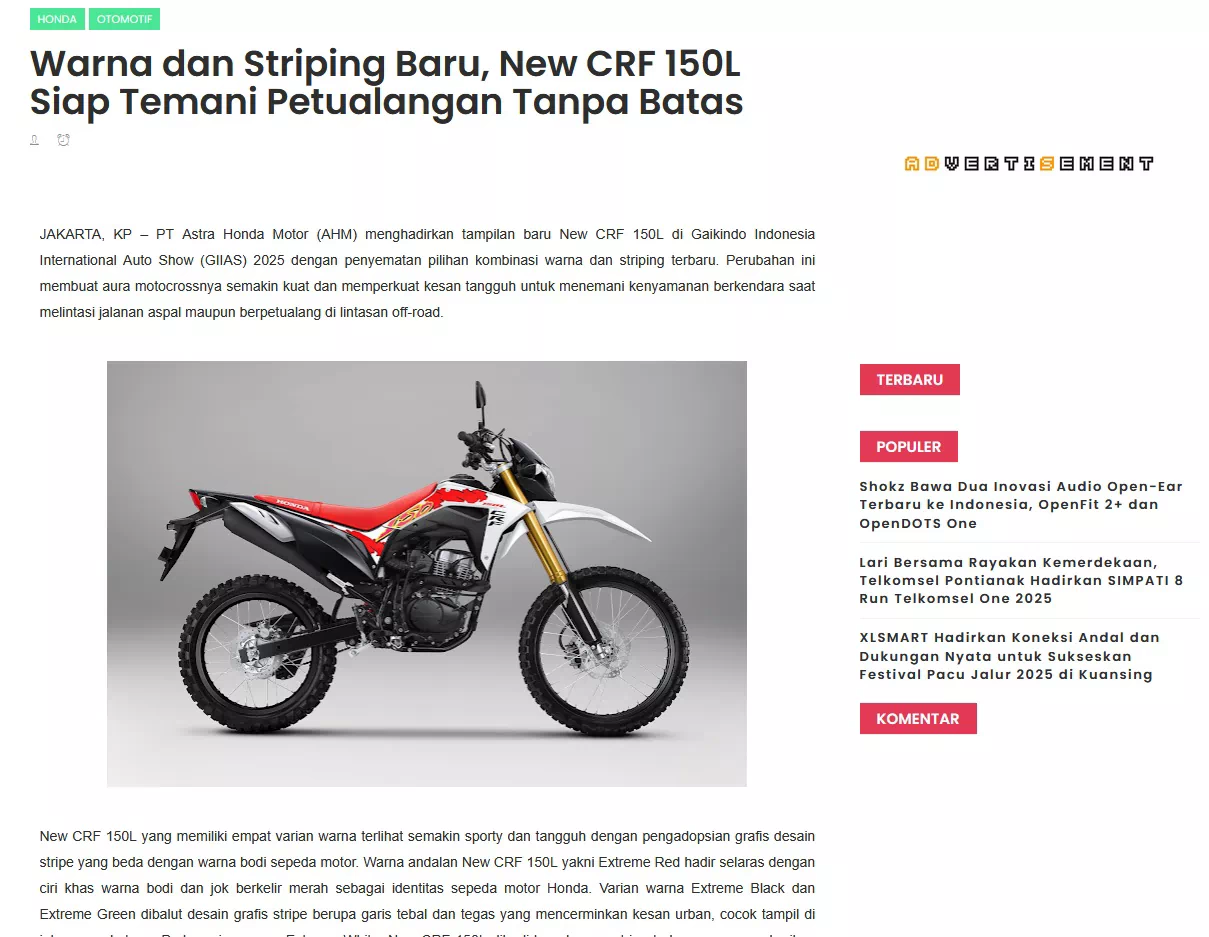 Warna dan Striping Baru, New CRF 150L Siap Temani Petualangan Tanpa Batas