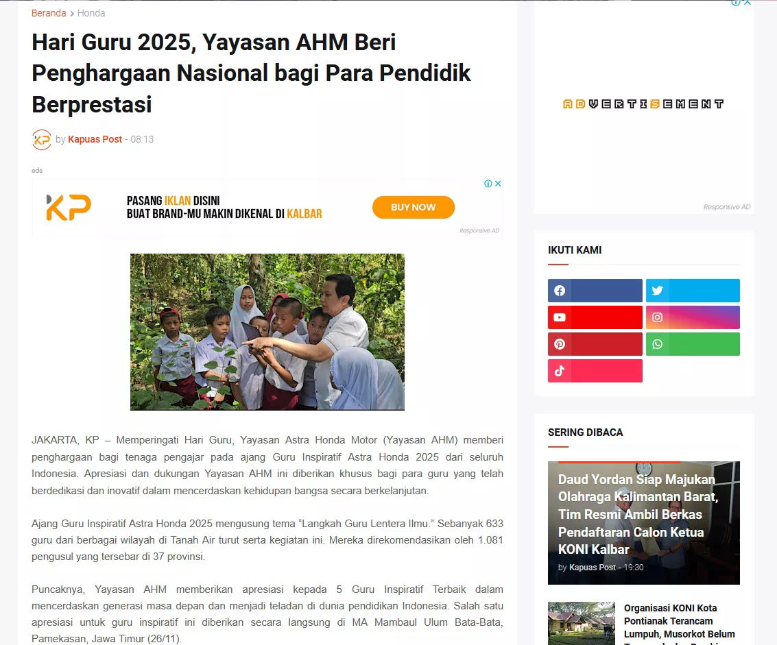 Hari Guru 2025, Yayasan AHM Beri Penghargaan Nasional bagi Para Pendidik Berprestasi