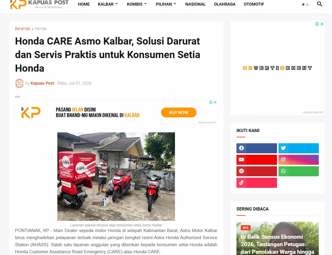 Honda CARE Asmo Kalbar, Solusi Darurat dan Servis Praktis untuk Konsumen Setia Honda