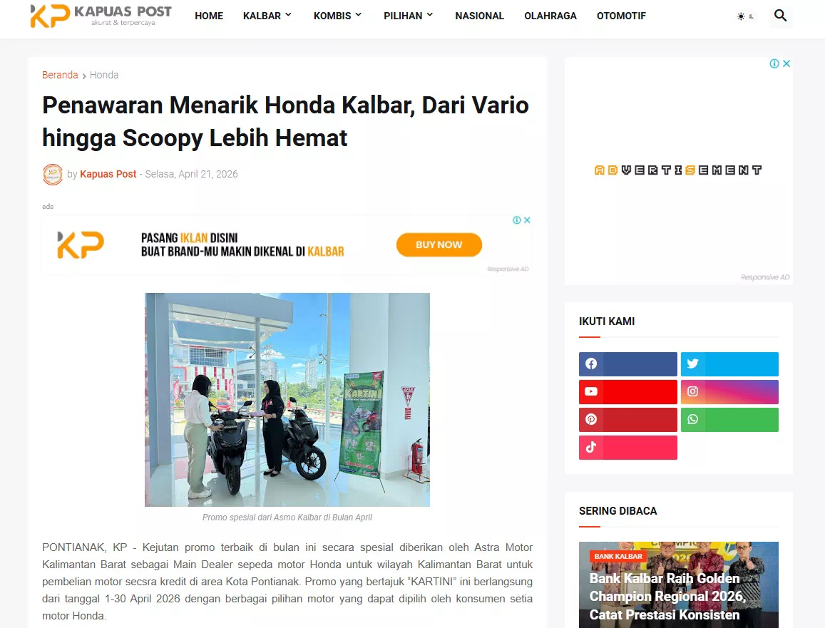 Penawaran Menarik Honda Kalbar, Dari Vario hingga Scoopy Lebih Hemat