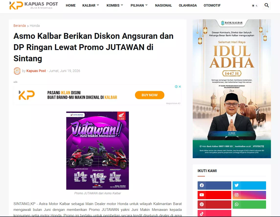 Asmo Kalbar Berikan Diskon Angsuran dan DP Ringan Lewat Promo JUTAWAN di Sintang