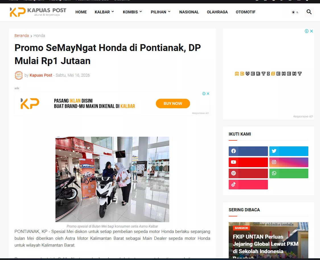 Promo SeMayNgat Honda di Pontianak, DP Mulai Rp1 Jutaan