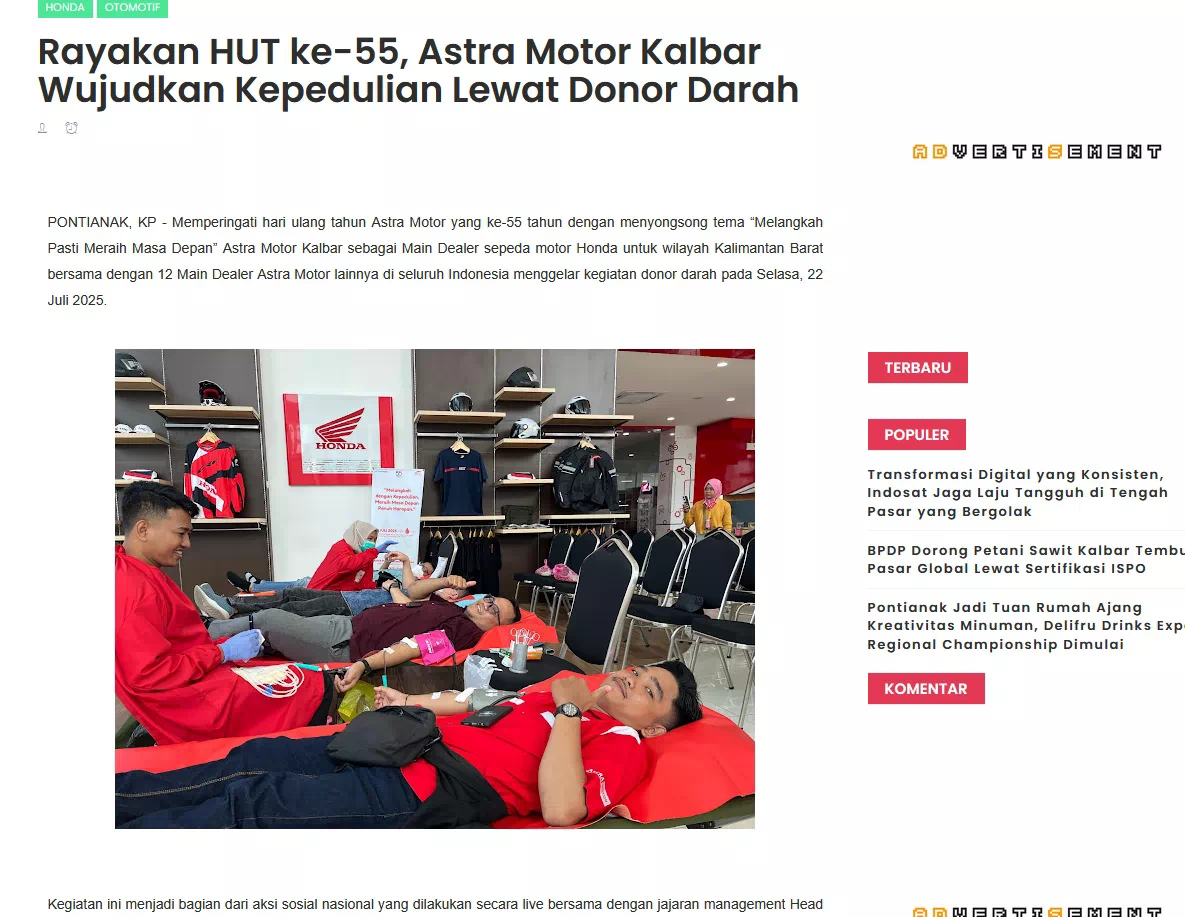 Rayakan HUT ke-55, Astra Motor Kalbar Wujudkan Kepedulian Lewat Donor Darah