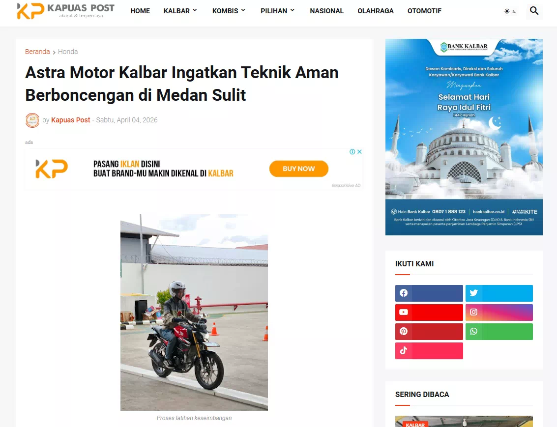 Astra Motor Kalbar Ingatkan Teknik Aman Berboncengan di Medan Sulit